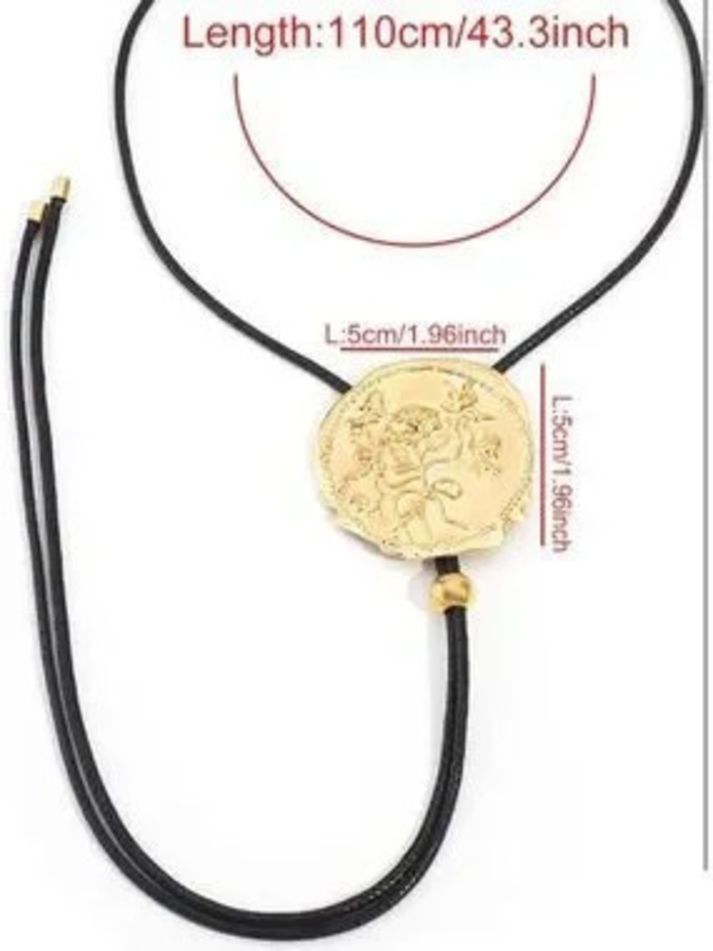 Anthropologie Gold Floral Medallion on Black Leather Lariat Necklace